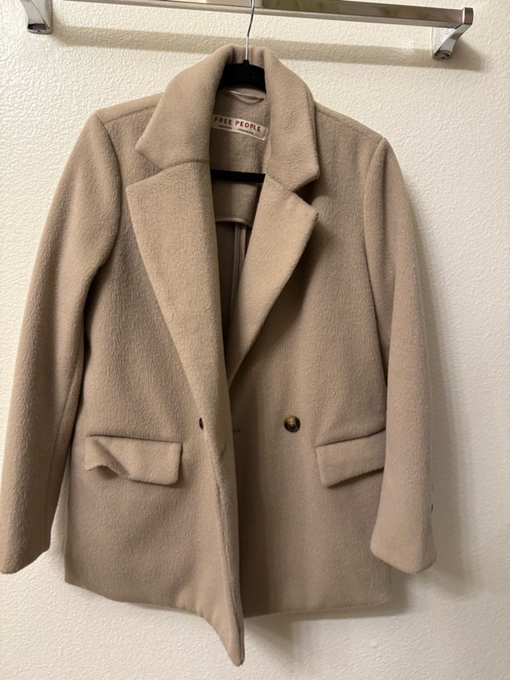 Free People Double-Breasted Beige/Tan Pea Coat - Picture 2 of 7